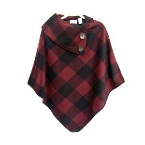 Cottagecore Buffalo Plaid Fleece Poncho Le Moda One Size OS Red Pullover